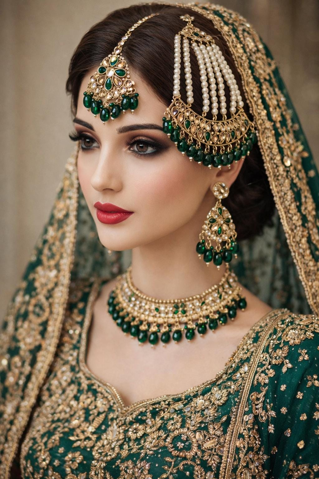 Indian Bridal Choker Set, CZ Kundan, Green & Ivory Pearls - Etsy