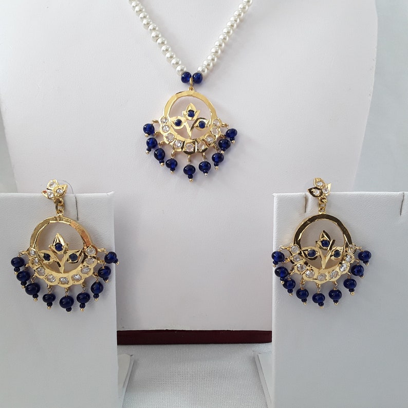 Conjunto de joyas Jadau de Hyderabadi: collar de perlas y pendientes Chandbali imagen 5