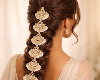 Vintage Bridal Hair Choti, Antique Gold Pearl Braid Jewelry
