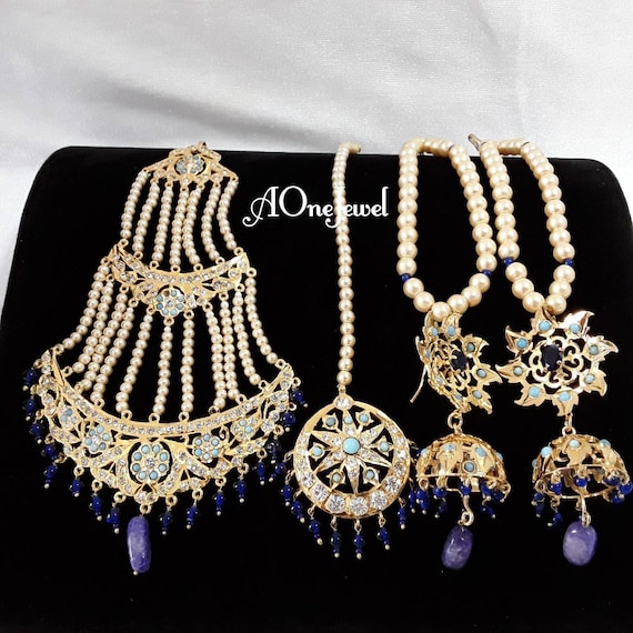 Indian Hyderabadi Jadau Lacha Jewellery Set Choker Necklace Set