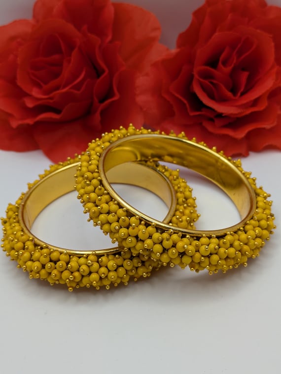 2PCS Yellow Pearl Bangles Gajra Bangles Kangan Kara Pakistani Bangles Ethnic Fashion Bangles chooriyan Wedding Bridal Bangle Bracelet Etsy Australia