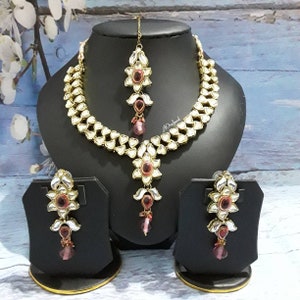 Indian Ethnic Kundan Pearl Gold Plated Necklace Earrings Set, Pearl Necklace Set, Wedding Jewellery Set, Pakistani Jewellery Set,