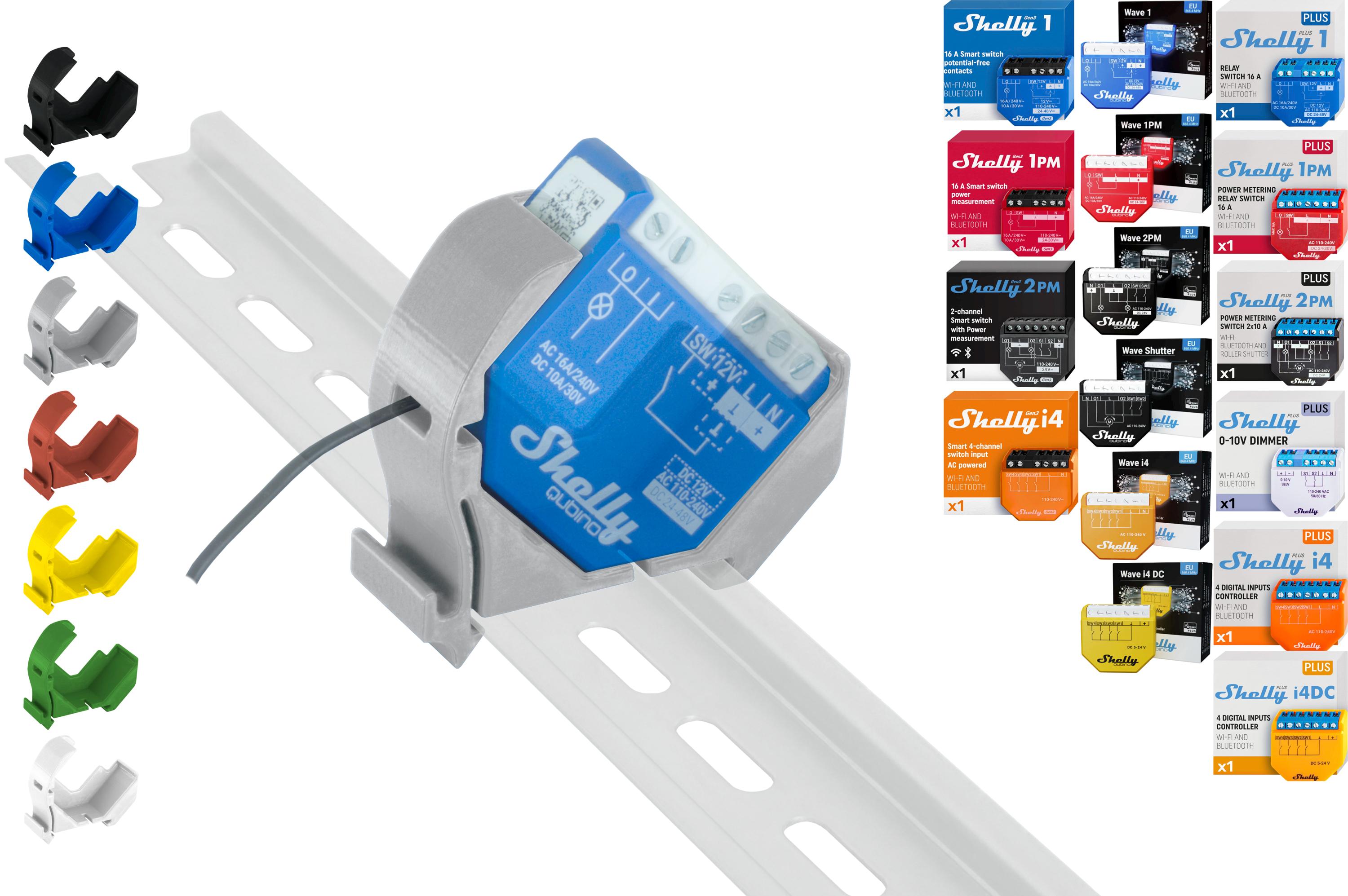 Support Rail DIN Bleu Pour Shelly Addon/Plus/Gen3 - Adaptateur Montage Armoire Électrique 35x7.5 Mm - 7