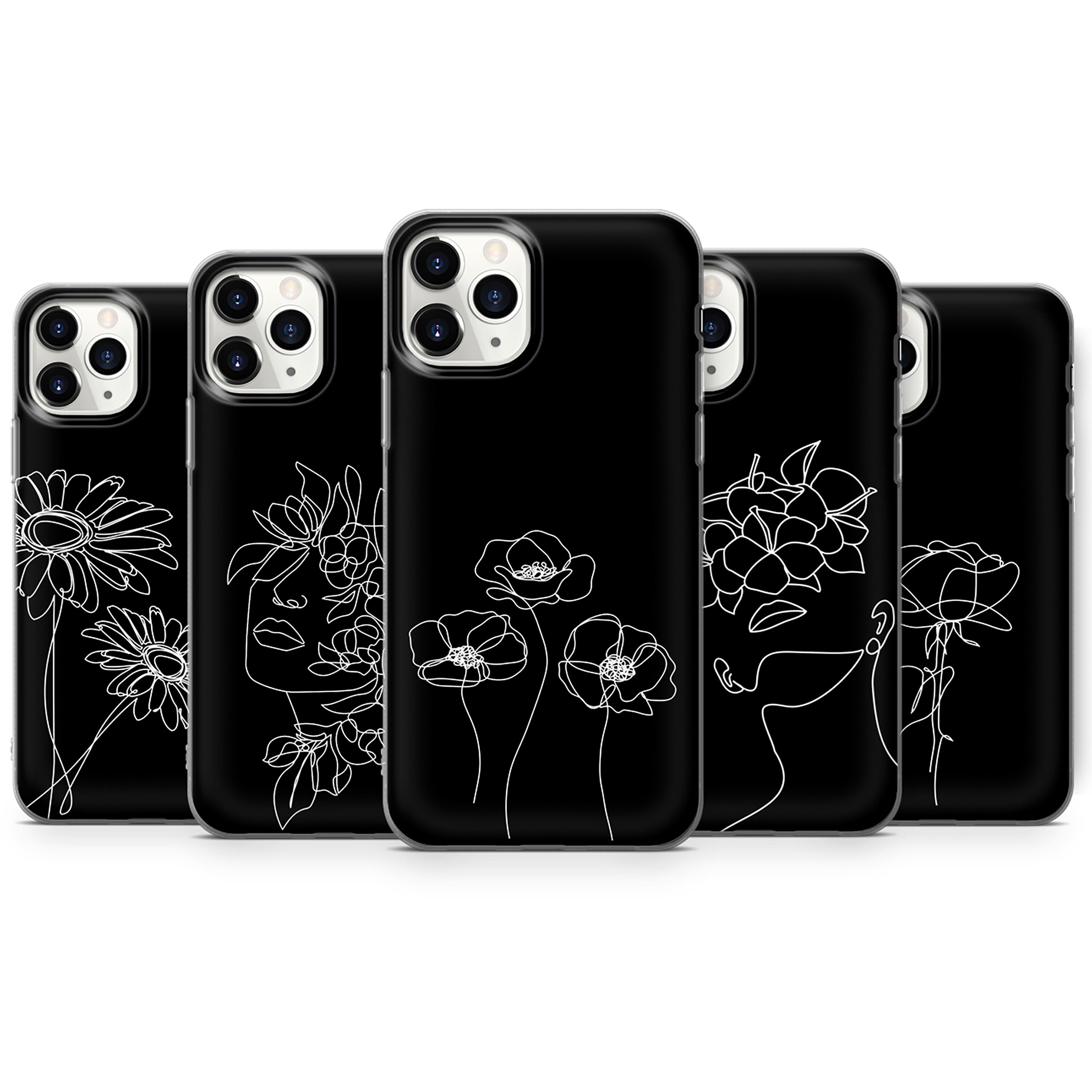 Line Art Phone Case, Floral iPhone Cover for iPhone 13, 12, 11, Xr, Xs