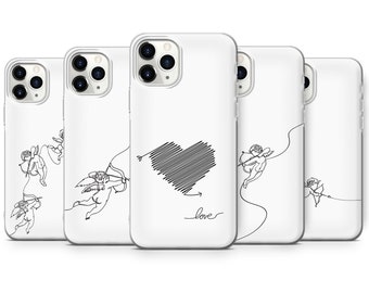 Angel Phone Case, Line Art iPhone Cover for iPhone 13, 12, 11, Xr, Xs Max, Samsung A12, A32, A52, A72, Galaxy S20FE, S21, S10E
