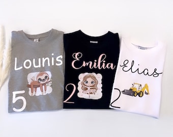 Geburtstagsshirt mit Zahl, Motiv und Namen | Personalisiertes Geburtstagsshirt | 1-7 Jahre | Namensshirt | Geburtstag | Motivshirt