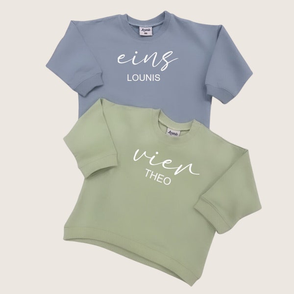 Geburtstags Sweatshirt mit Zahl und Name | Personalisiertes Geburtstagsshirt | 1- 5 Jahre | Geburtstagsshirt | Geburtstag