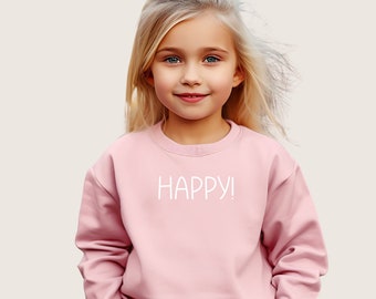 Sudadera ¡Feliz! | Sudadera con texto | Talla 56-134 | Camisa con lema | Rosa viejo | Jersey niña