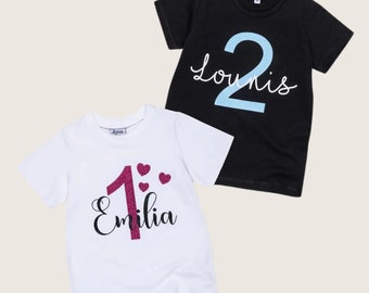 Geburtstagsshirt mit Zahl und Name | Personalisiertes Geburtstagsshirt | 1-10 Jahre | Namensshirt | Geburtstag