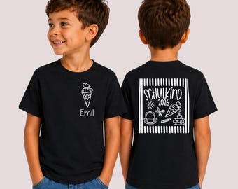 Personalisiertes T-Shirt Schulkind 2026 | Einschulung Geschenk |  Erster Schultag | Kinder T-Shirt mit Name | Schulstart T-Shirt