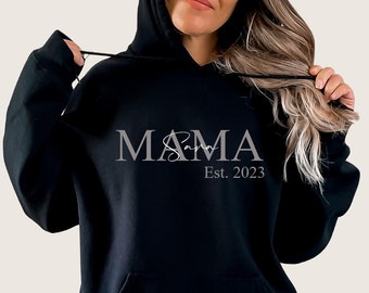 Personalisierter MAMA Hoodie | MOM Sweater mit Kindernamen & Geburtsjahr | Geschenk Geburt, werdende Mütter, Weihnachtsgeschenk, Muttertag
