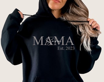 Sweat à capuche MAMA personnalisé | Pull MOM avec prénoms et année de naissance des enfants | Cadeau de naissance, future maman, cadeau de Noël, fête des mères