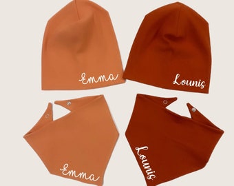 Bonnet et écharpe avec nom | Ensemble enfants pour bébés et enfants | Chapeau personnalisé | Écharpe et chapeau avec nom