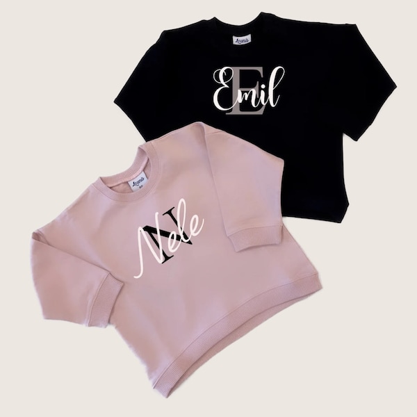 Sweatshirt für Kinder mit Initial und Name | Kinder Pullover mit Namen | Sweatshirt mit Initial und Namen | 56-134