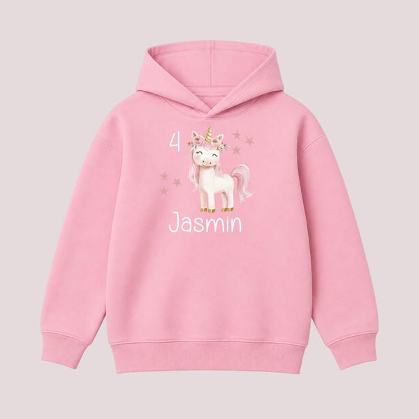 Unicorn hoodie with name and number | Personalized birthday hoodie | Hoodie with desired age and name | Birthday gift