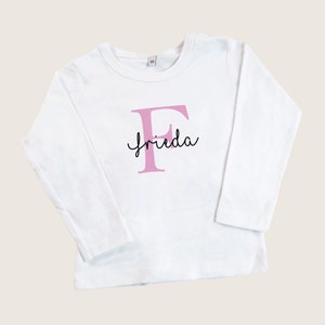 Camiseta personalizada con nombre | Camiseta de manga larga para niños con inicial y nombre | Camiseta infantil | Camiseta con nombre |
