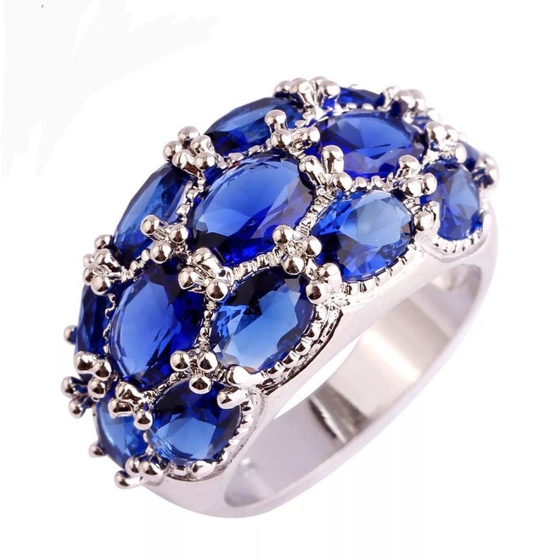 Ring for women gift for her wedding ring engagement ring CZ Trendy ring, Oval Ring Blue color CZ Ring silver plated Ring