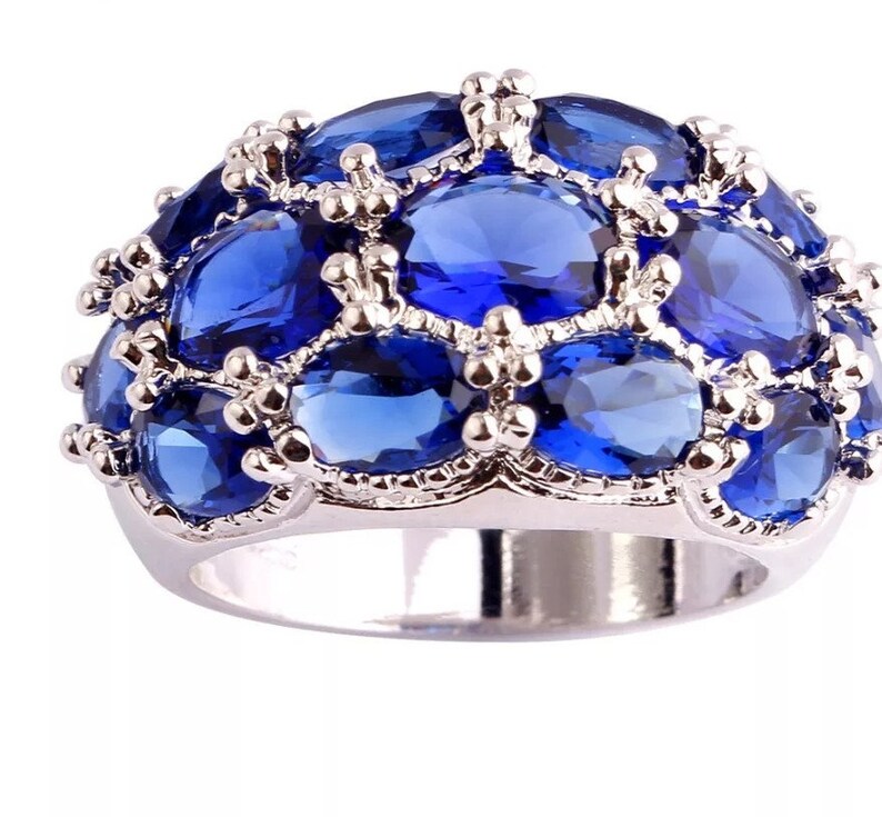 Ring for women gift for her wedding ring engagement ring CZ Trendy ring, Oval Ring Blue color CZ Ring silver plated Ring