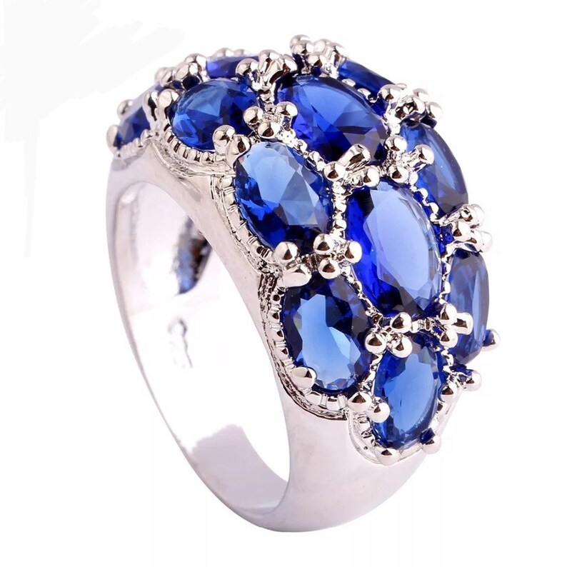 Ring for women gift for her wedding ring engagement ring CZ Trendy ring, Oval Ring Blue color CZ Ring silver plated Ring