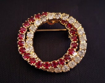 Red and Clear Rhinestone Circular Pin