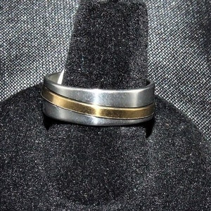 Silver Tone Ring with Gold Tone Stripe