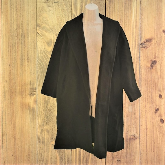 1960's Black Long Wool Coat Large - image 1