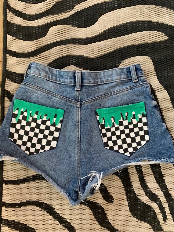 Hand Painted Shorts Checkers Drippy 