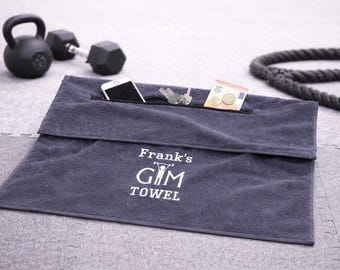 Gepersonaliseerde sporthanddoek met ritsvak, geborduurd met naam, gepersonaliseerd cadeau, sport, training, fitness, mannen, vrouwen