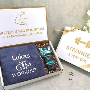 Personligt set med gymhanddukar, broderat med namn, personlig present, sport, träning, fitness, män, kvinnor, sport och fitness