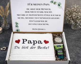 Personalisiertes Geschenk Papa Vatertag, Geschenkbox Papa mit Handtuch, Vatertagsgeschenk Männer, Geschenk Papa Geburtstag