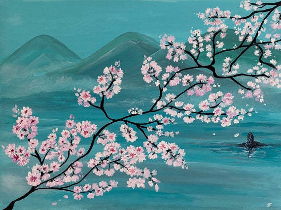 Japanese Mermaid Original Acrylic Painting on a Stretched Canvas