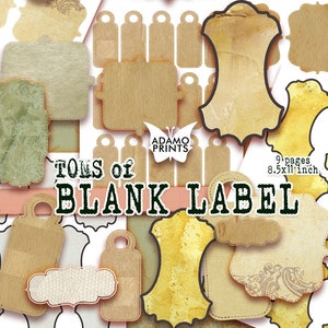 Tons Of Blank Label, Vintage Labels, Digital Labels, Collage Sheet, Embellishments, Junk Journaling Kit , Digital Kit, Ephemera Labels