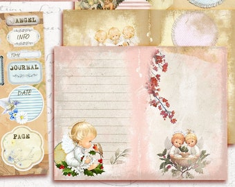 Angel Baby Journal Kit, Journal Page, Collage Sheets, Digi Kit, Ephemera, Printable Journal Kit, Scrapbook Angel, Vintage Junk Journal Kit