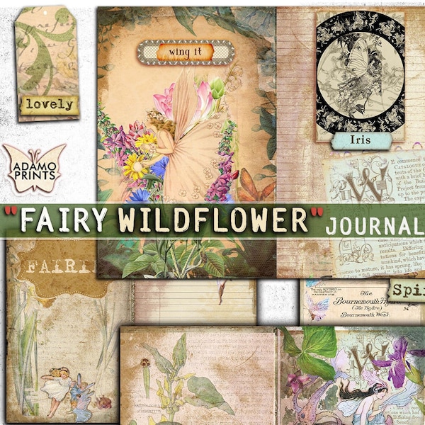 Fairy Wildflower, Junk Journal Kit, Journal Page, Collage Sheets, Botanical, Ephemera, Printable Journal Kit, Scrapbook Plants, Vintage