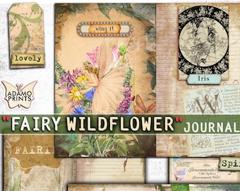 Fairy Wildflower, Junk Journal Kit, Journal Page, Collage Sheets, Botanical, Ephemera, Printable Journal Kit, Scrapbook Plants, Vintage