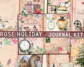 ローズホリデー、ジャンクジャーナルキット、ジャーナルページ、印刷