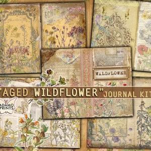 Aged Wildflower, Junk Journal Kit, Journal Page, Collage Sheets, Botanical, Ephemera, Printable Journal Kit, Scrapbook Plants, Vintage