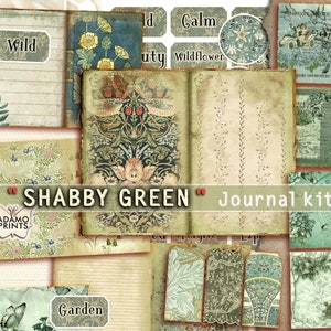 Shabby Green, Junk Journal Kit, Journal Page, Victorian, Collage Sheet, Botanical, Ephemera Journal, Printable Journal Kit, Scrapbook Plants