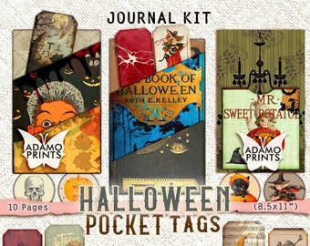 Etiquettes de poche Halloween, kit de journal indésirable, embellissements, kit de journal imprimable, album d'Halloween, étiquette vintage, horreur, Halloween éphémère