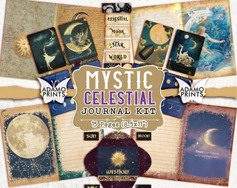 Mystic Celestial Journal Kit, Blank & Lined Page, Collage Sheets, Digital Kit, Ephemera, Envelope, Printable Journal Kit, Scrapbook Kit