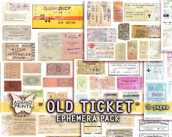 Old Ticket Ephemera Pack, Transferticket, Junk Journal Kit, Collage Sheet, digitale Tickets, Ephemera Ticket, digitale Verzierungen