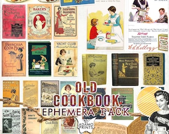 Old Cookbook Ephemera Pack, Food Ephemera, Printable Images, Vintage Image, Digital Collage, Printable Vintage, Scrapbooking Cooking