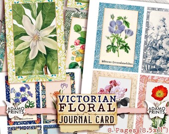 Viktorianskt blommigt journalkort, vintagemönsterkort, klassisk utskrivbar konst med efemera, digital utsmyckning, vintagekonst, digital alterkonst