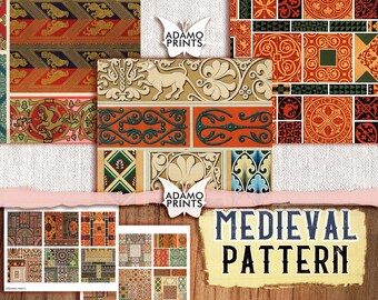 Mittelalterliches Muster, Digitale Tapete, Klassische Kunst, druckbare Bilder, Vintage Kunst, Scrapbook Ephemera, Ephemera Classics, Journal Kit