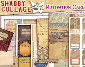 Shabby Collage Motivationskarte, Journal Tag, digitale Collage Blatt, Collage Papiere, Junk Journal digitale Papiere, Junk Journaling Ephemera