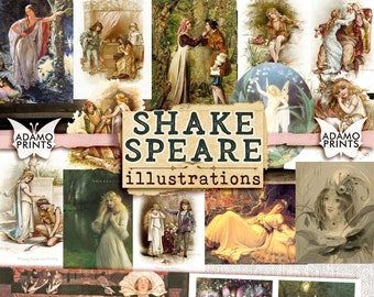 Shakespeare Illustrations, Digital Images, Ephemera Classics, Vintage Art, Scrapbook Shakespeare, Altered Art, Art Supplies, Embellishment
