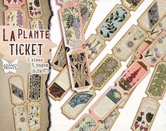 Vintage Floral Tickets, Scrapbook Junk Journal Ephemera (digitaler Download)