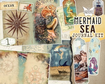 Planner mermaid nautical Digital scrapbook kit water printable papers card making ocean aquatic journal Under the Sea clip art