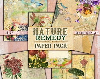 Nature Remedy Paper Pack, Junk Journaling Kit, Collage Papers, Fairy, Magic, Printable Collage Sheets, Collage Ephemera, Shabby Chic Collage