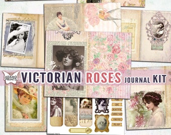 Victorian Roses Journal Kit, Journal Page, Collage Sheets, Ephemera Journal, Printable Journal Kit, Vintage Junk Journal Kit, Digi Kit